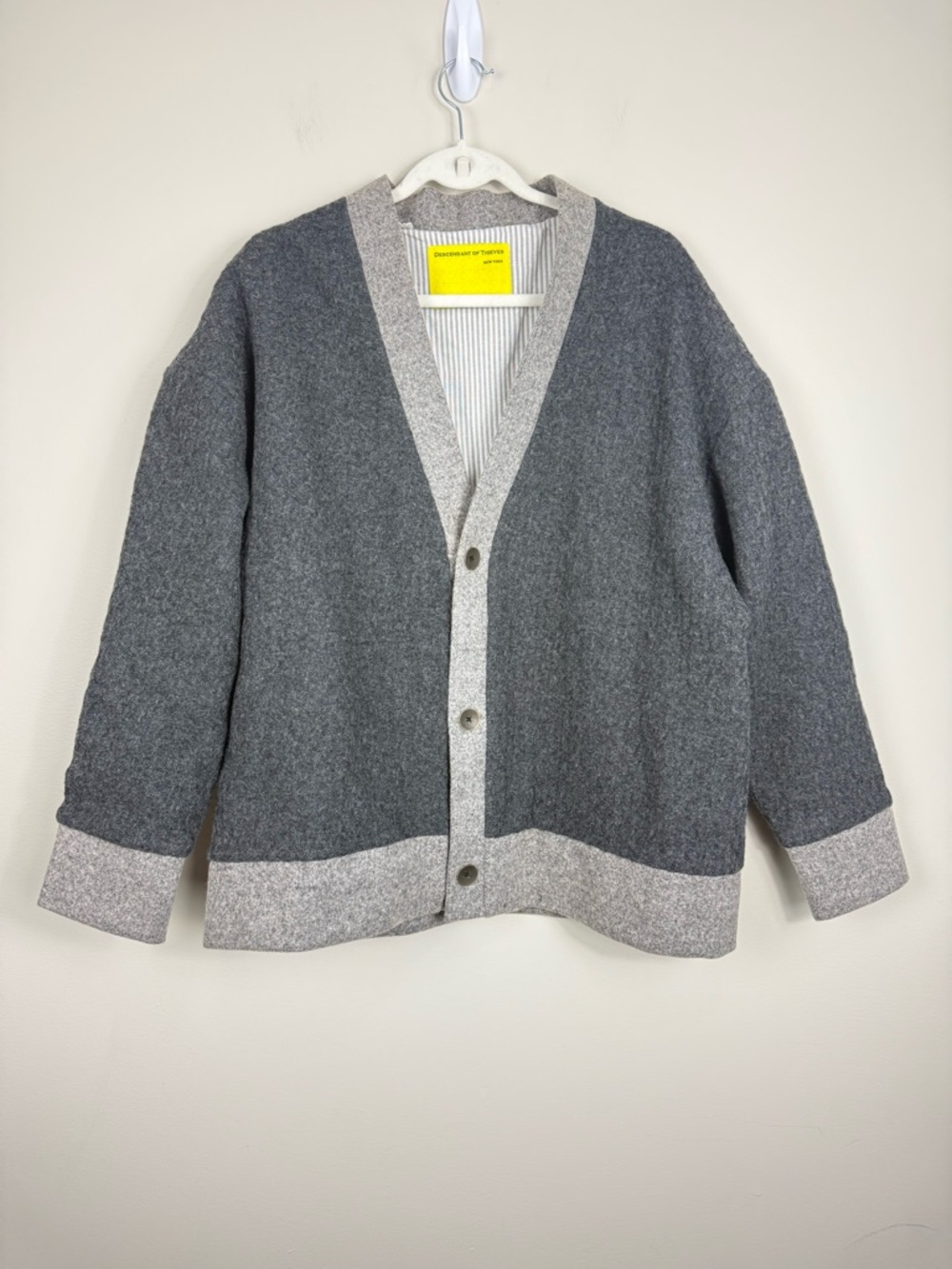 Descendant Of Thieves Wool Cardigan Mens XL Gray Button Front Jacket Sweater